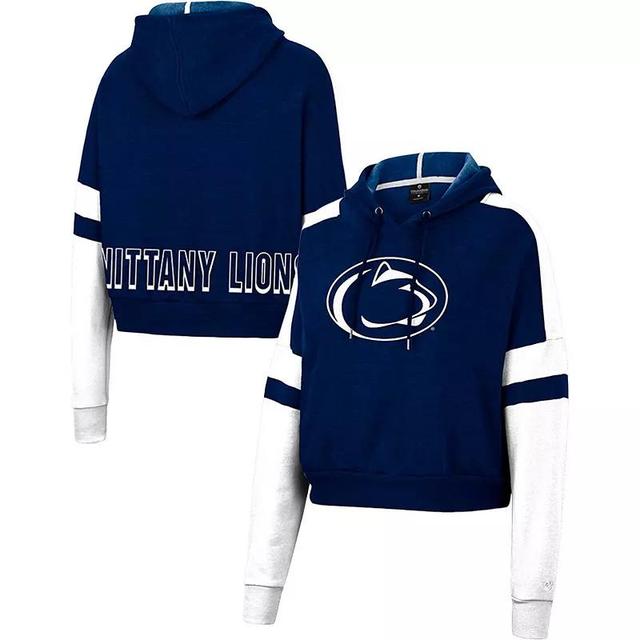 Womens Colosseum Heather Penn State Nittany Lions Throwback Stripe Arch Logo Cropped Pullover Hoodie Blue Product Image