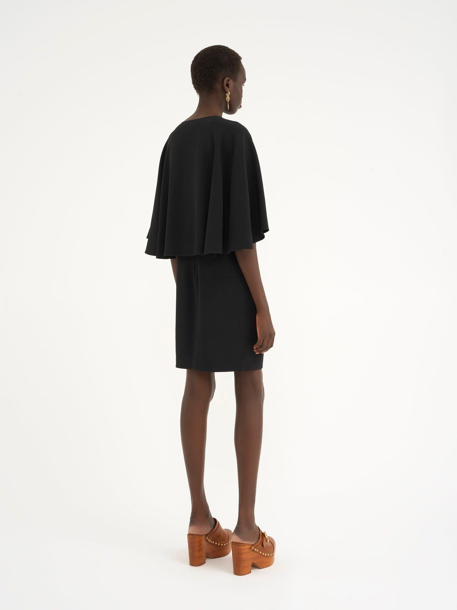 Short cape dress in viscose crêpe Product Image