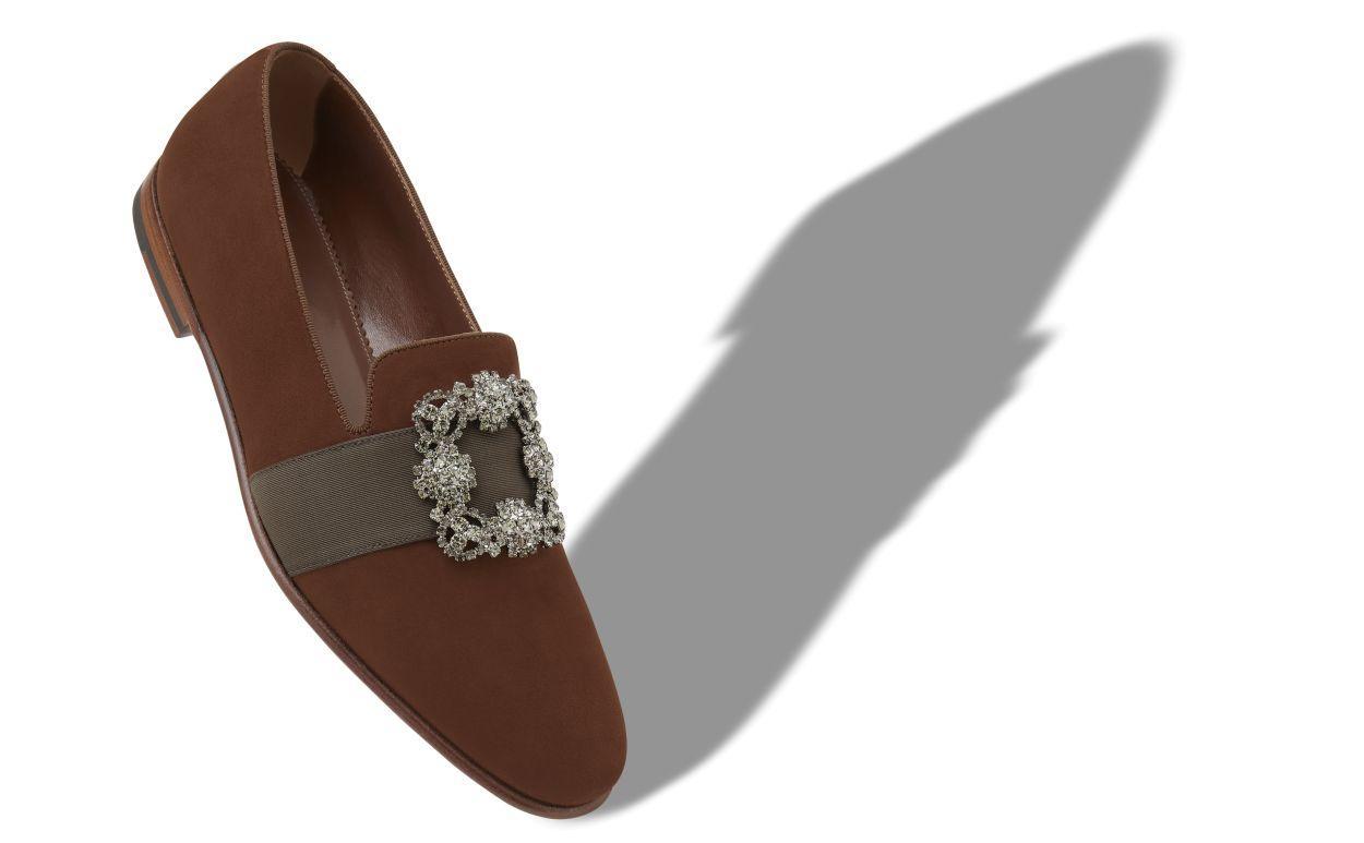 CARLTON Brown Suede Jewel Buckle Loafers Product Image