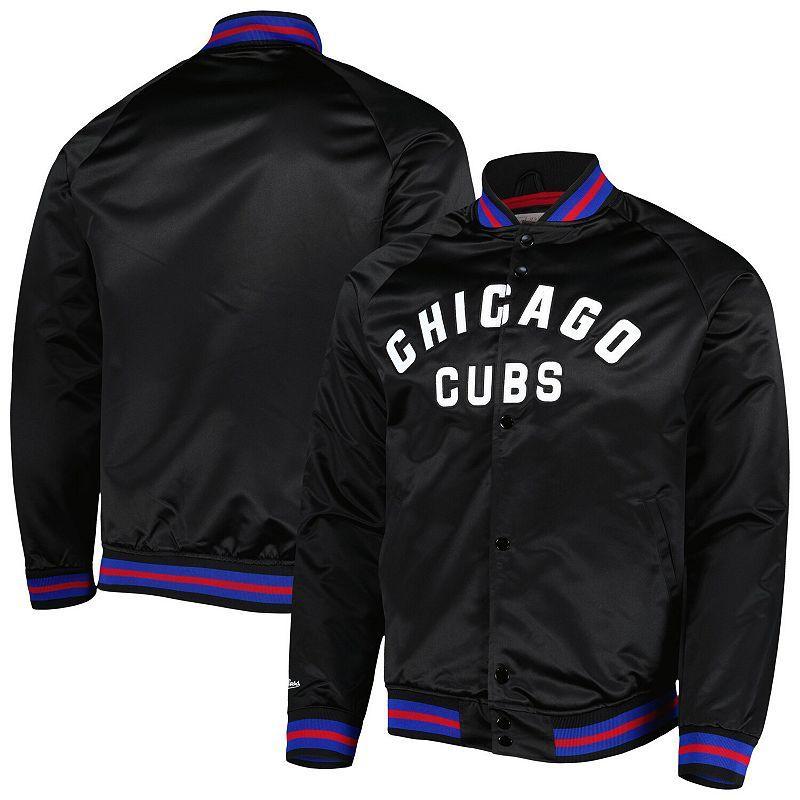 Mens Mitchell & Ness Black Chicago Cubs Satin Raglan Full-Snap Varsity Jacket Product Image