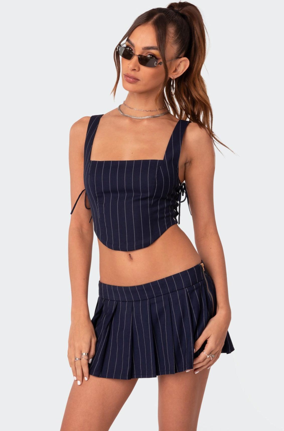 Pinstripe Low Rise Pleated Micro Skort Product Image