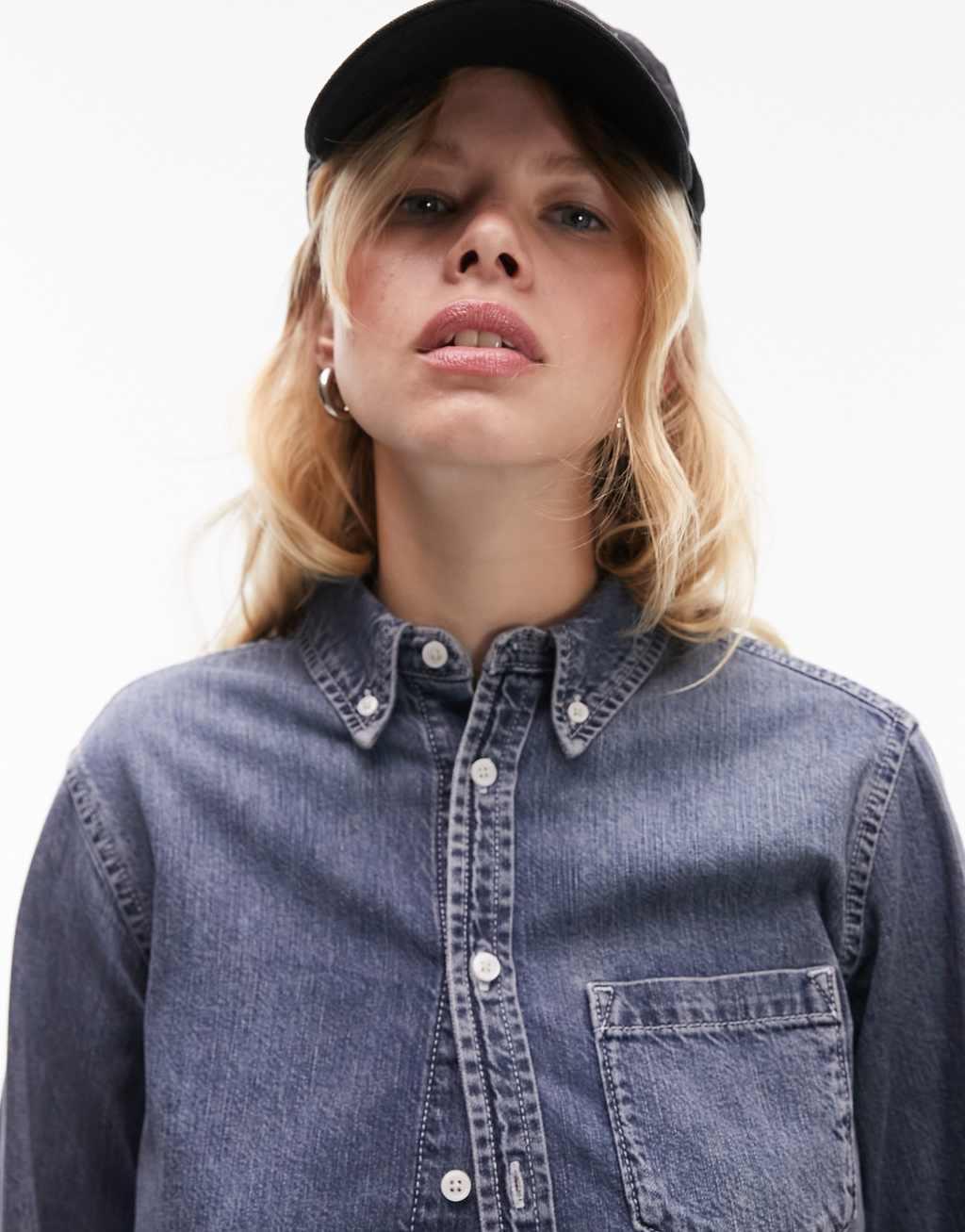 Topshop denim shirt in smoky blue  Product Image