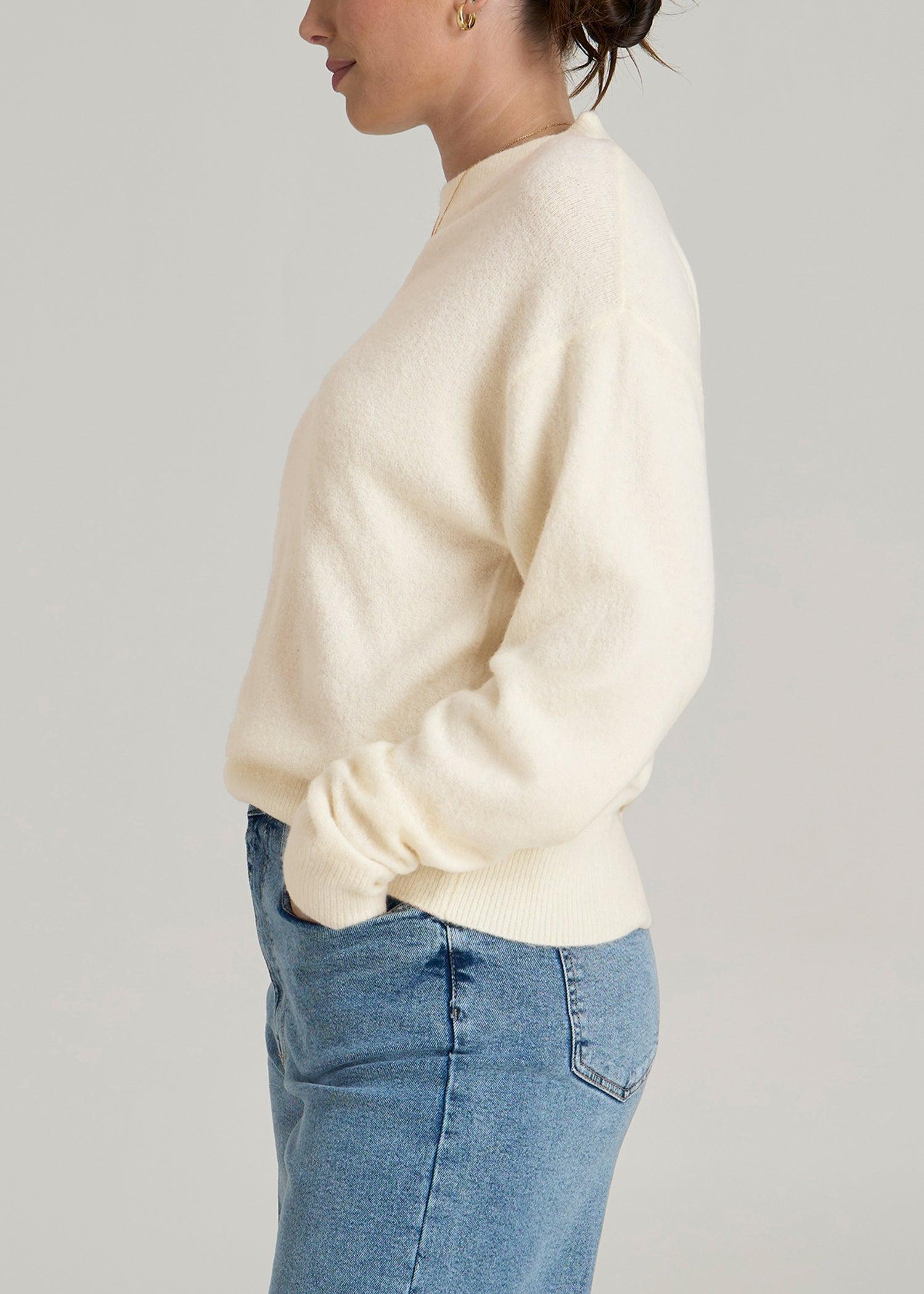 Relaxed Crewneck Wool Blend Tall Women's Sweater in White Alyssum Product Image