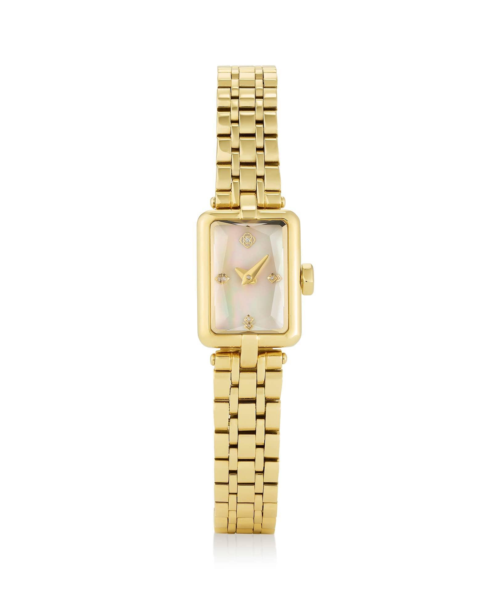 Adela Gold Tone Stainless Steel Watch in Black Mother-of-Pearl Product Image