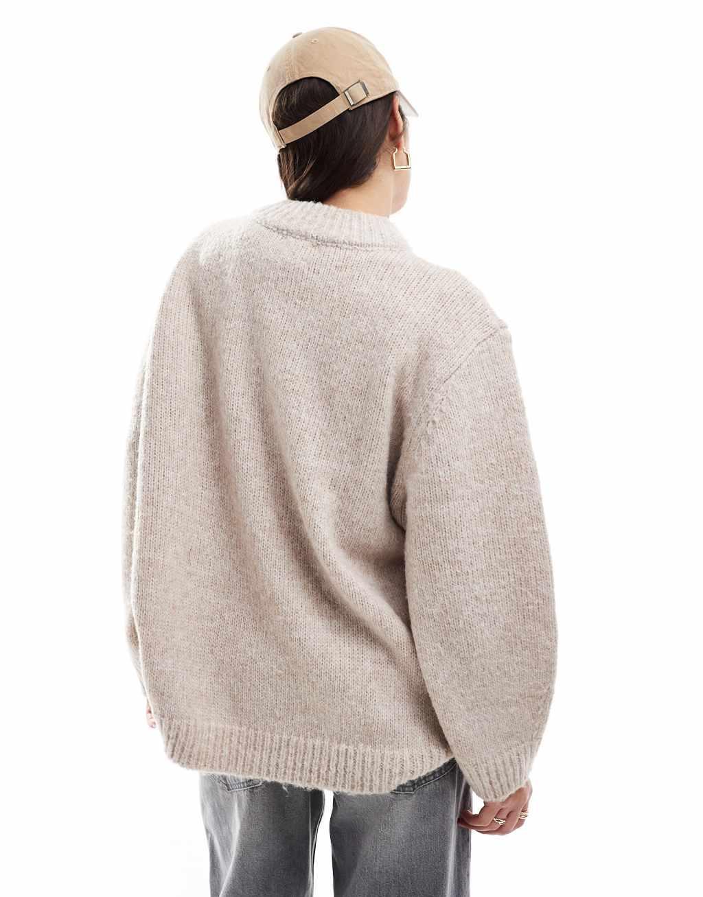 ASOS DESIGN oversized crew neck sweater in neutral Product Image