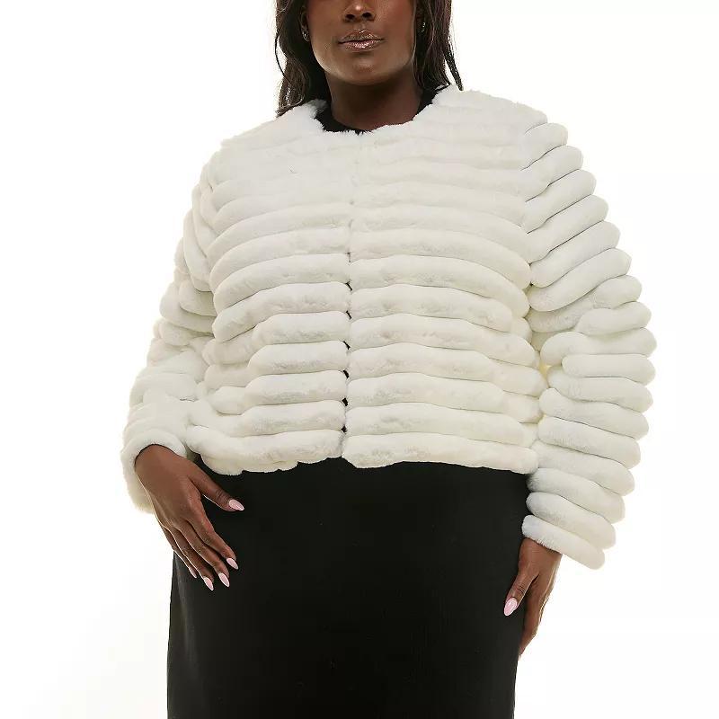 Plus Size Nina Leonard Long Sleeve Faux Fur Bolero, Womens Product Image