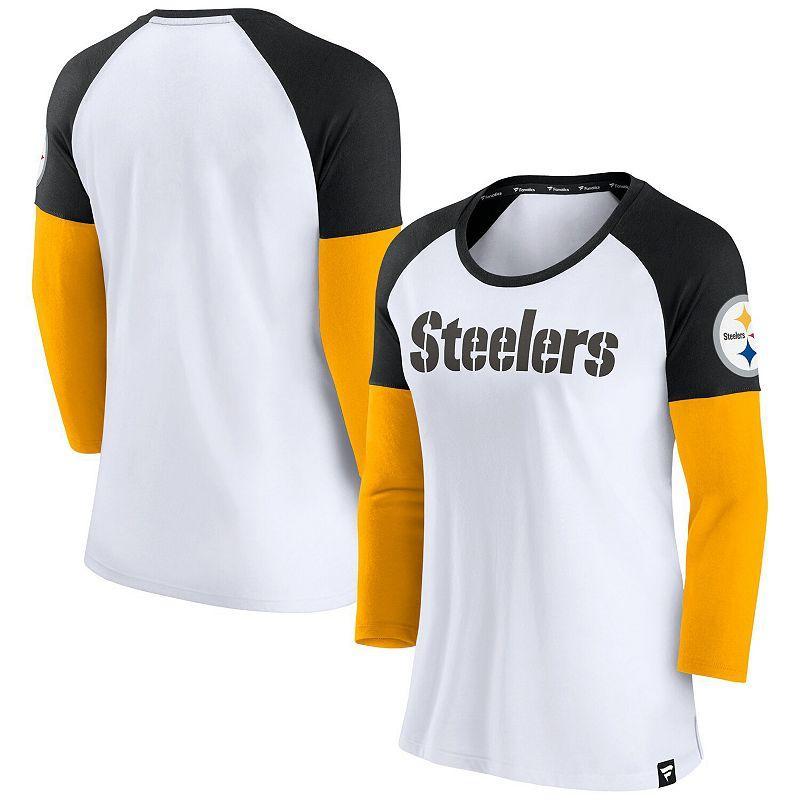 Womens Fanatics Branded /Black Pittsburgh Steelers Durable Raglan 3/4-Sleeve T-Shirt Product Image