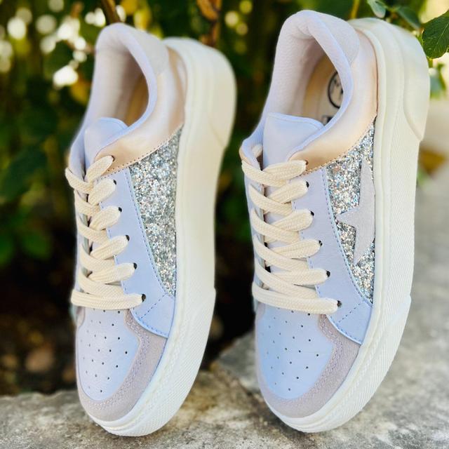 Nude And Silver Sparkle Star Sneakers Product Image