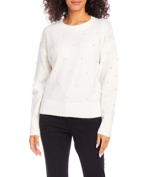 Karen Kane Pearl Embellished Crewneck Long Sleeve Stretch Sweater Product Image