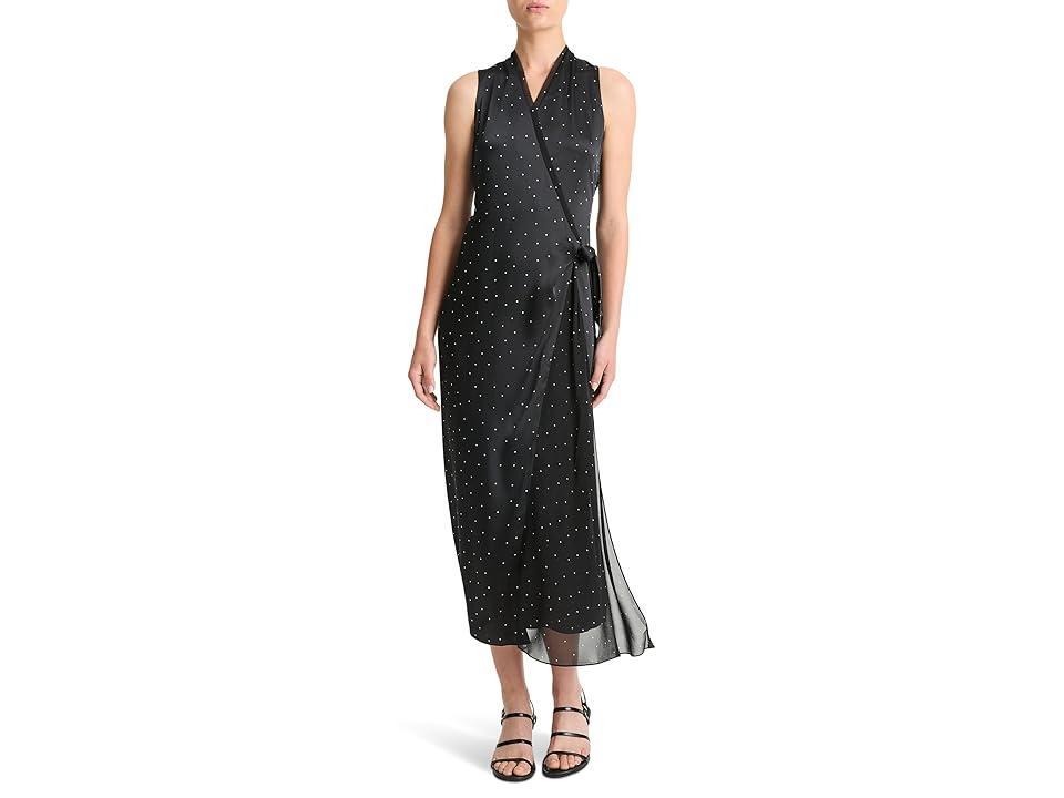 Vince Dot Wrap Dress w/ Paneled Chiffon Grey) Women's Dress product image