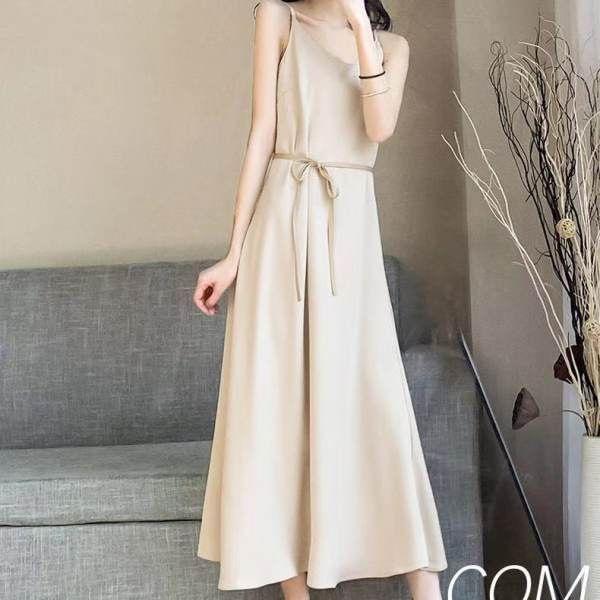 Spaghetti Strap Plain Maxi Smock Dress Product Image