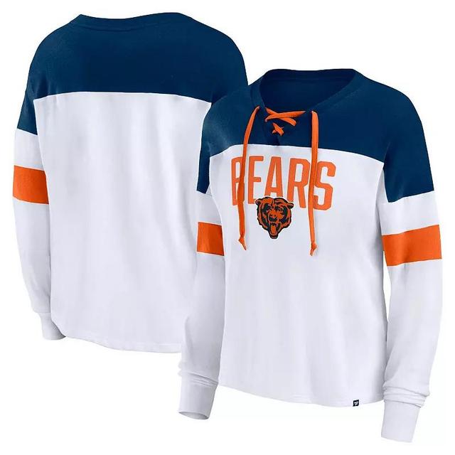 Womens Fanatics Branded /Navy Chicago Bears Plus Size Even Match Lace-Up Long Sleeve V-Neck T-Shirt Product Image