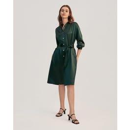 Belted Shirred Silk Shirt Dress Product Image