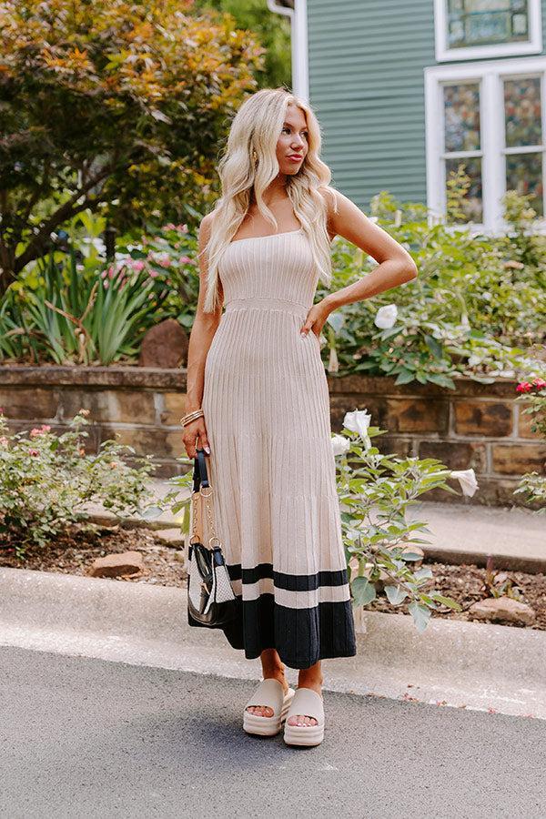 Coastal Cutie Ribbed Maxi Dress in Beige Product Image