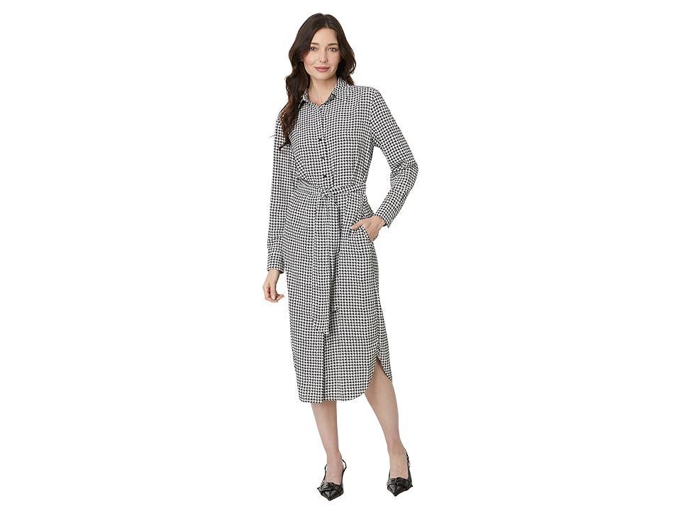 LAUREN Ralph Lauren Petite Houndstooth Belted Crepe Shirtdress (Cream/Black) Women's Dress product image