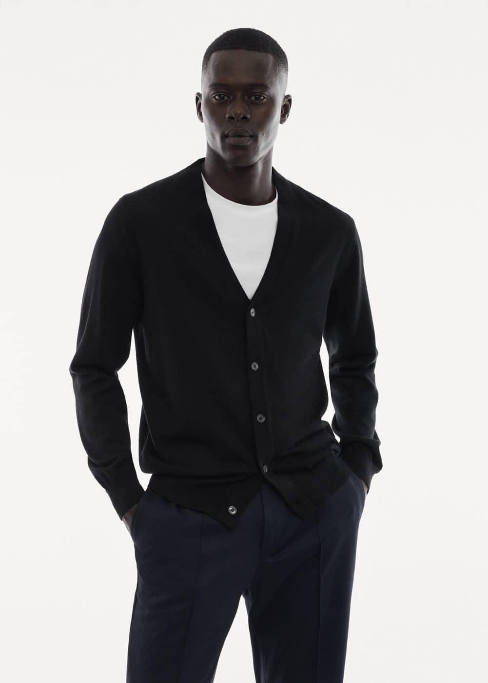 MANGO MAN - 100% merino wool cardigan blackMen Product Image