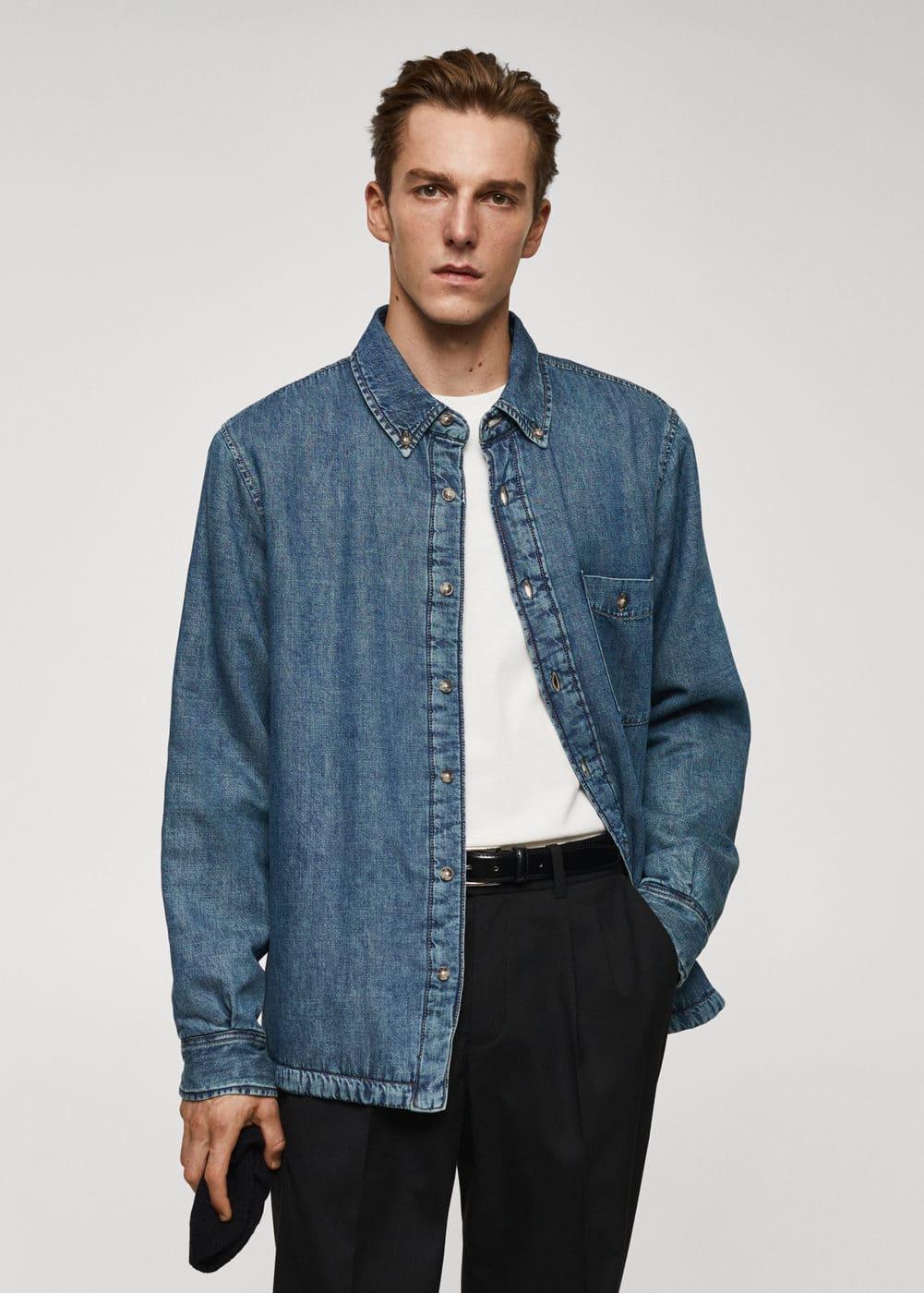 MANGO MAN - Quilted denim overshirt medium vintage blueMen Product Image