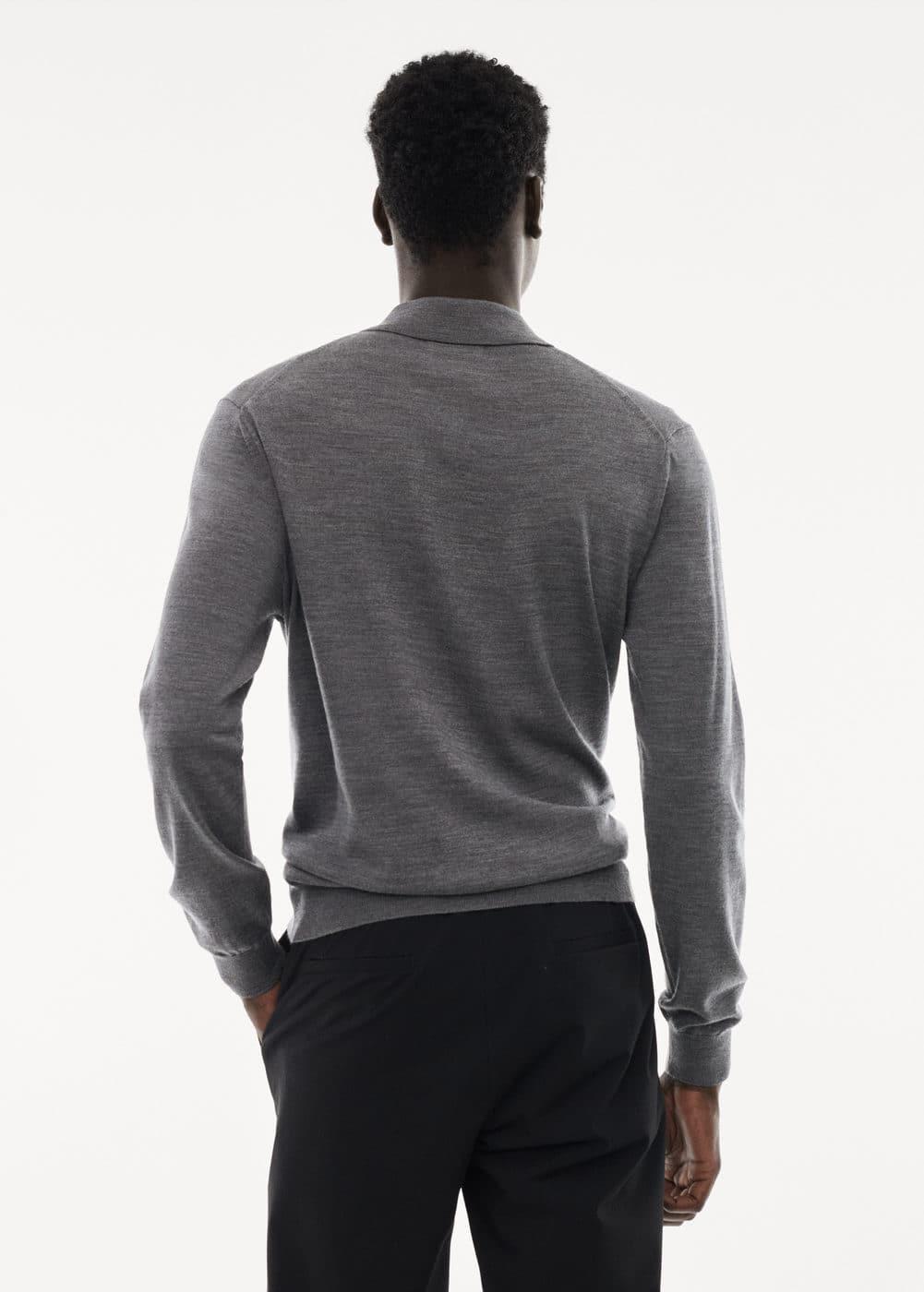 MANGO MAN - 100% merino wool long- sleeved polo shirt greyMen Product Image