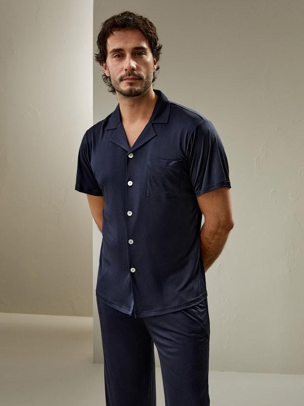 Short sleeves Men Silk Knit Pajama set Product Image