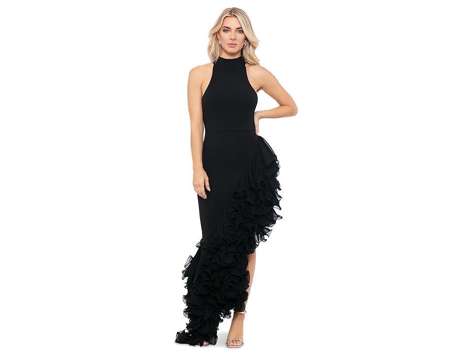 Betsy & Adam Ruffle Detail Asymmetric Body-Con Ponte Gown Product Image