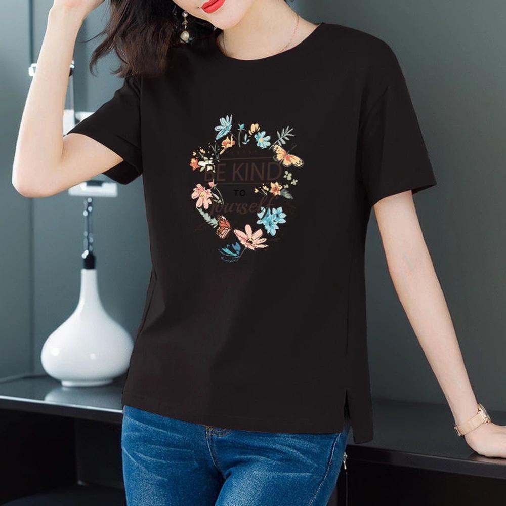 Olivia Mark –  Asymmetric Loose-Fit Printed Short Sleeve T-Shirt: A Versatile and Stylish Garment for Layering or Wearing Alone Product Image