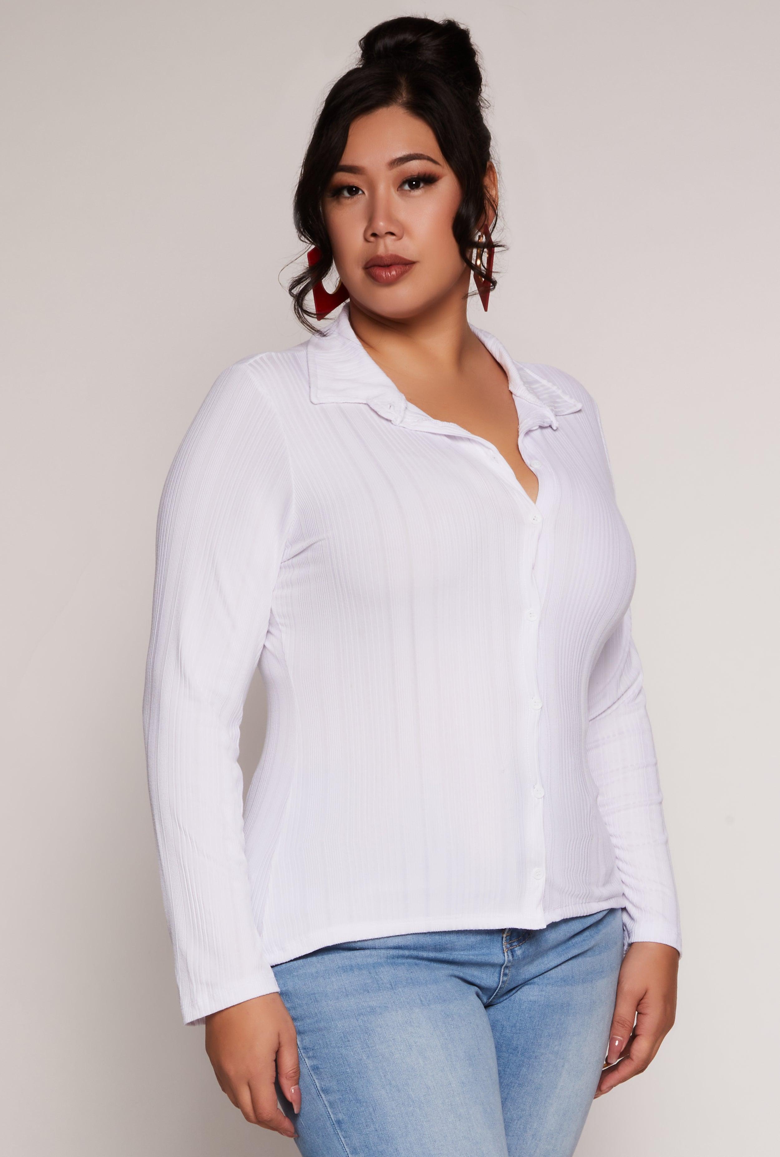 Womens Plus Size Ribbed Knit Button Front Top Product Image