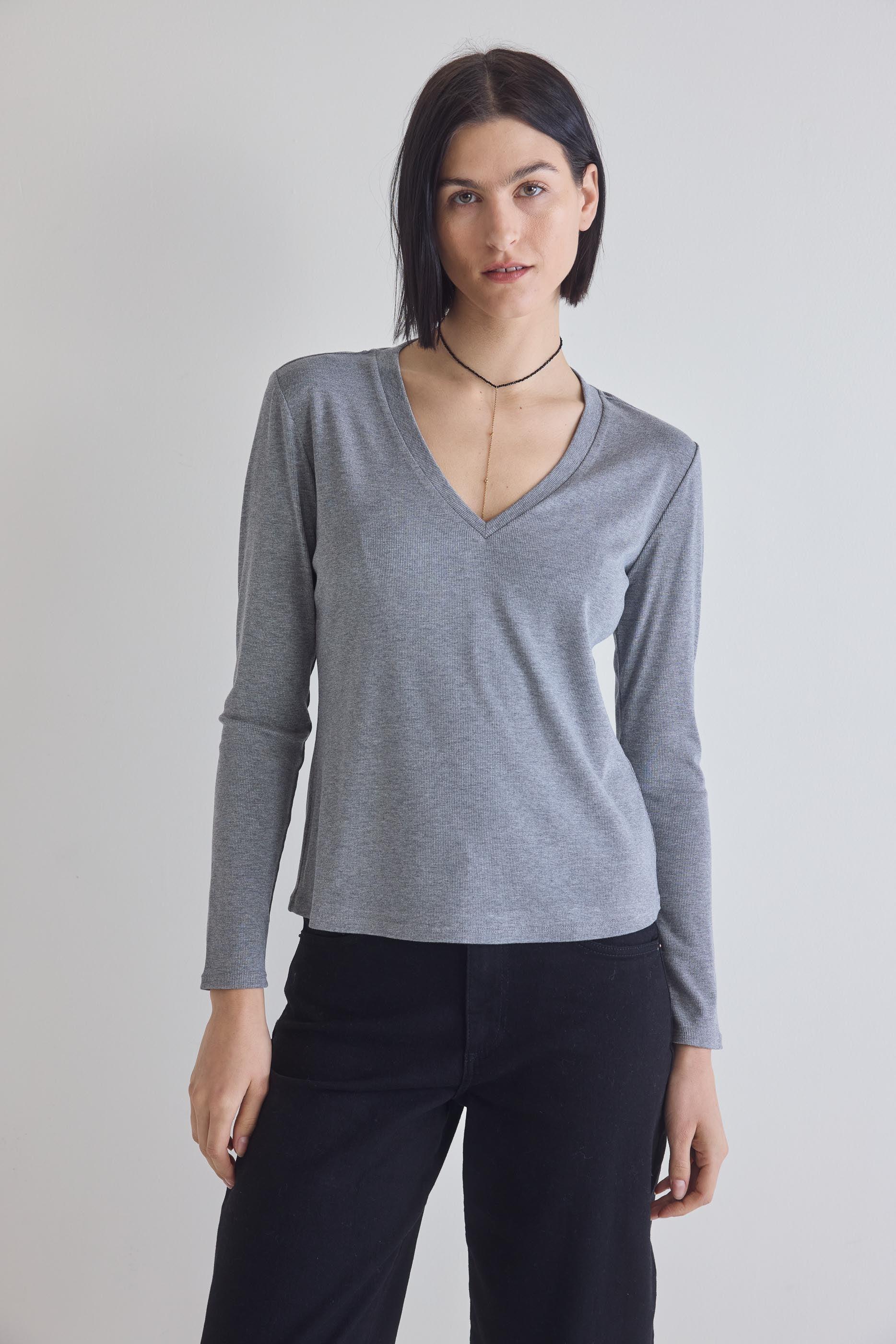 The Ribbed Long Sleeve V-Neck Product Image