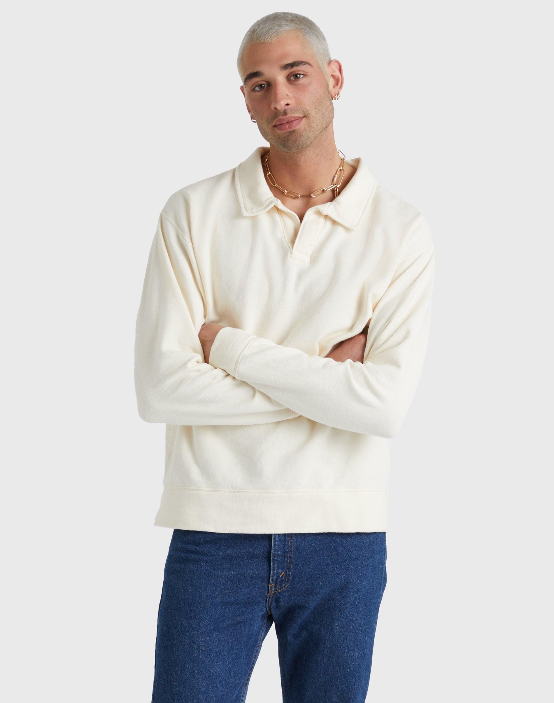 Hanes Mens Garment Dyed Fleece Polo Parchment 3XL Product Image