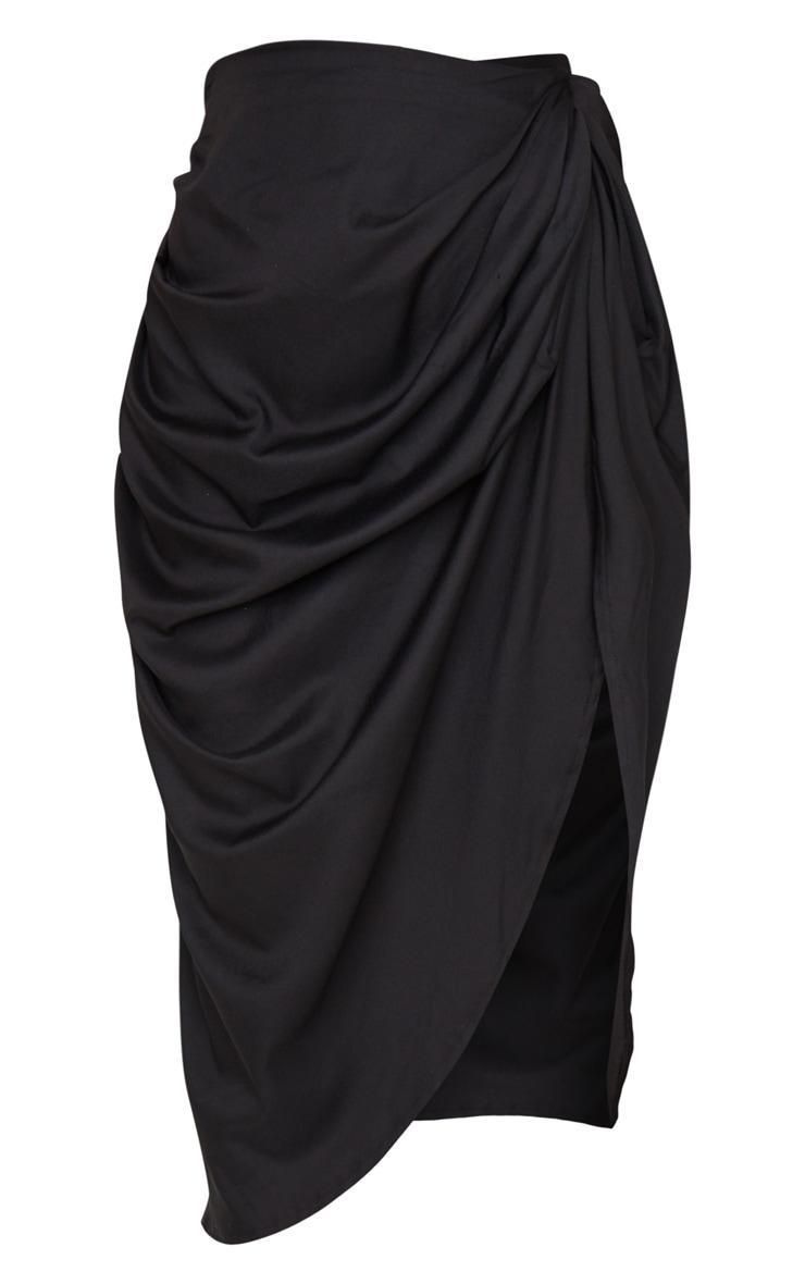 Black Ruched Side Midi Skirt Product Image