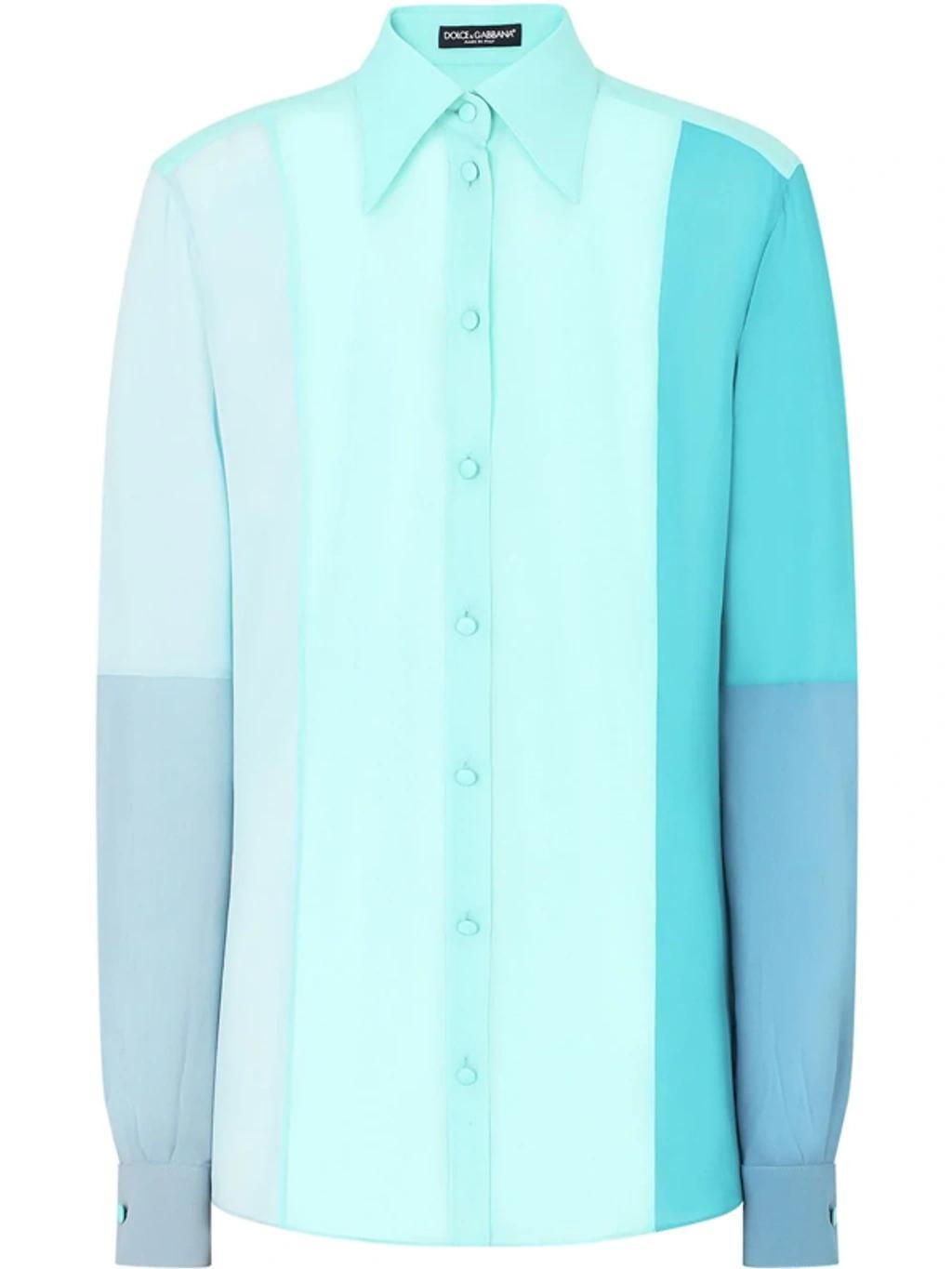 Blue Colour Block Long-sleeve Shirt Product Image