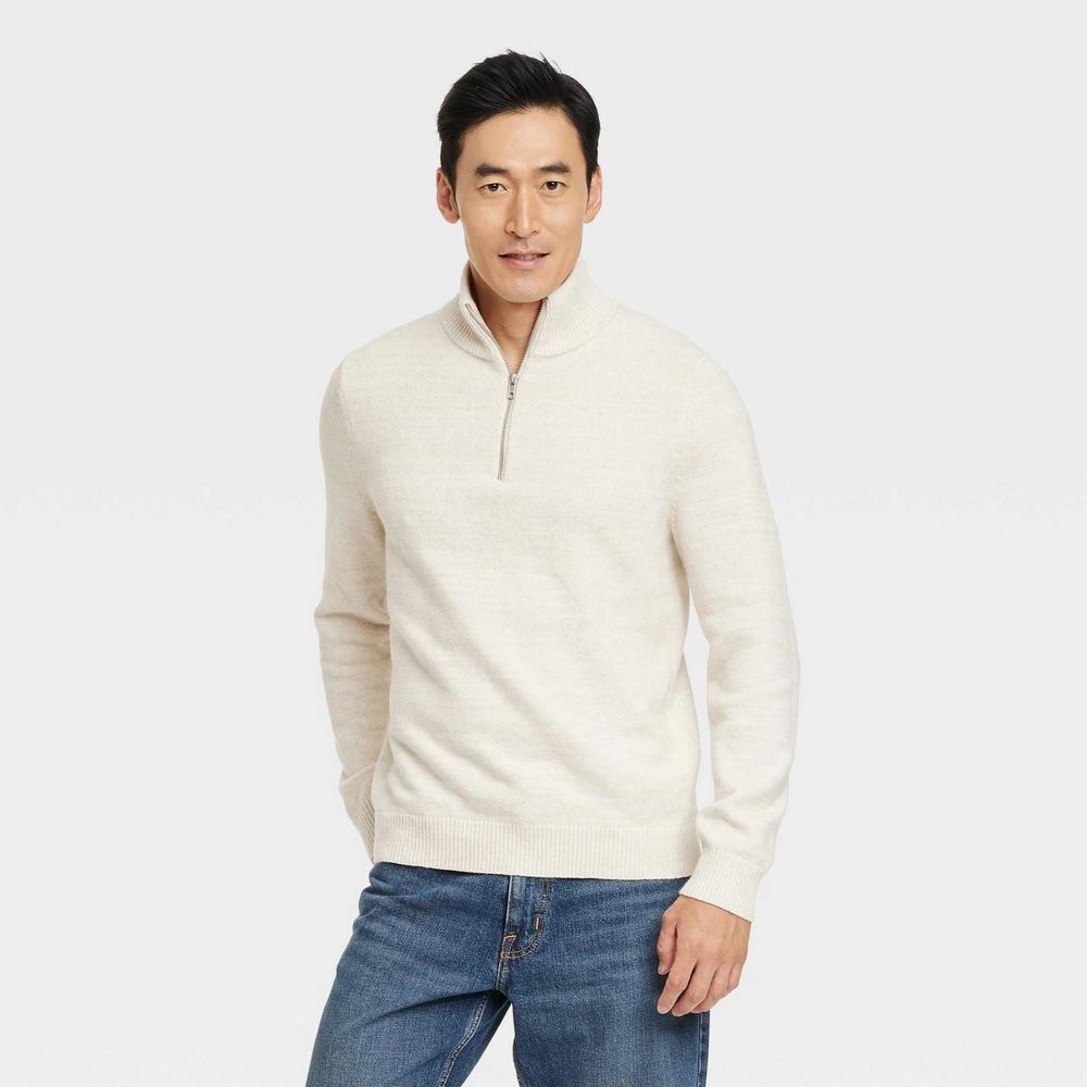 Men's Quarter Zip Sweater - Goodfellow & Co™ Cream XL Product Image