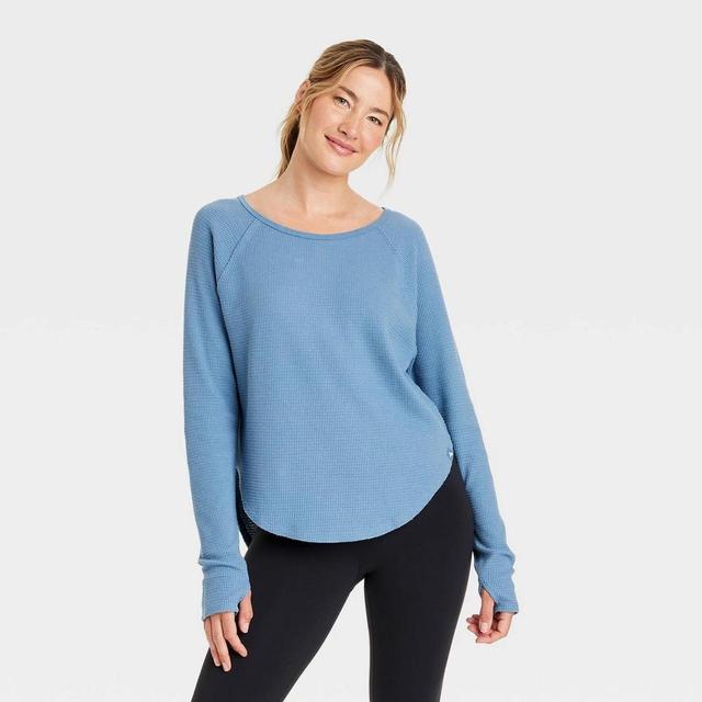 Womens Waffle Leggings-Friendly Long Sleeve Top - JoyLab Blue L Product Image