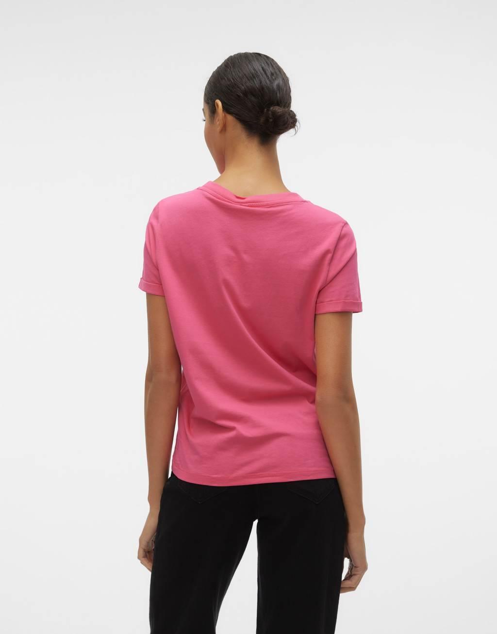 Vero Moda t-shirt with fold up in light pink Product Image