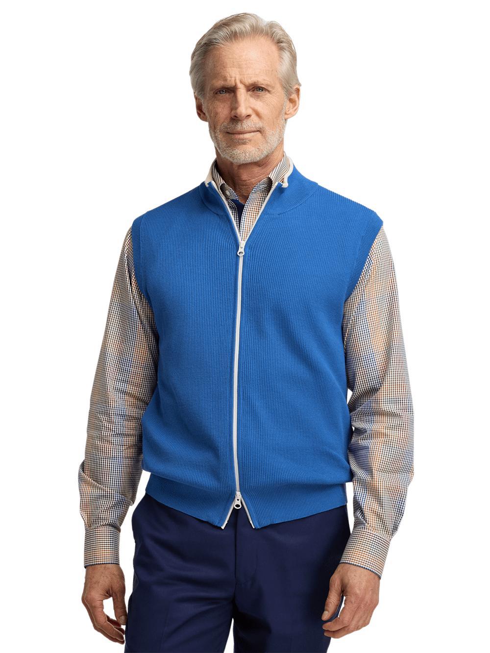 Cotton Full Zip Mock Neck Vest - Blue Product Image