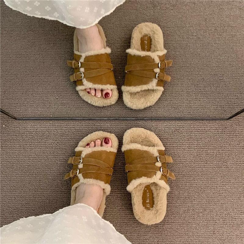 Buckled Fleece Slide Sandals Product Image