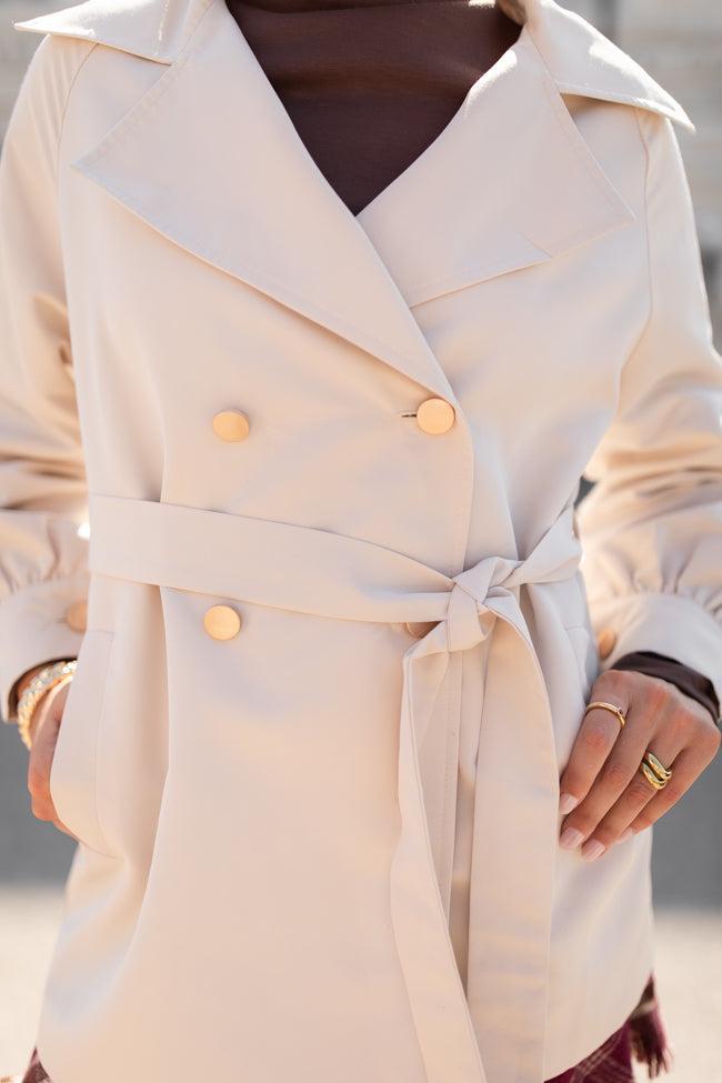 In The Trenches Beige Mid Length Trench Coat FINAL SALE Product Image