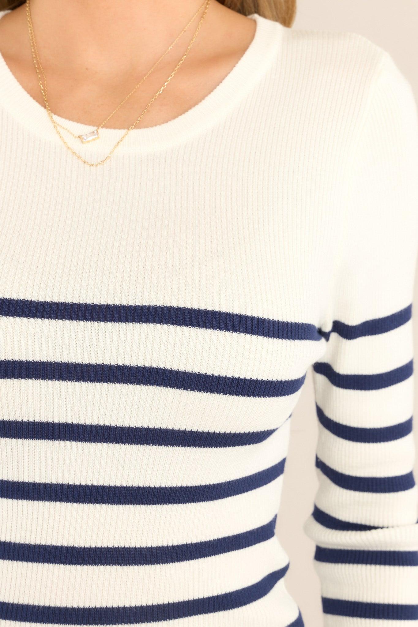 Staple Style White & Navy Striped Top Product Image