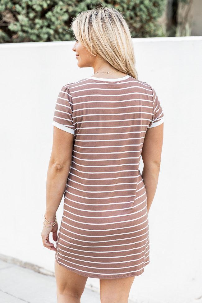 Blissful Days Brown And White Striped T-shirt Dress Product Image