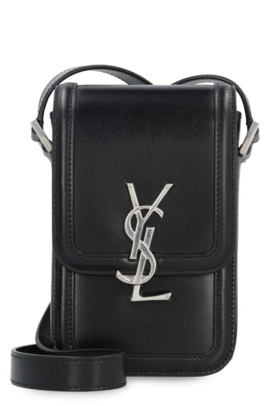 Black Leather Mini Crossbody Handbag For Men Product Image