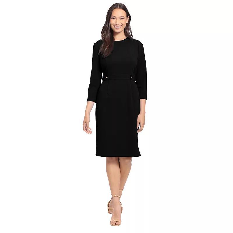 Womens London Times Solid Side Tab Fit & Flare Dress Black Product Image