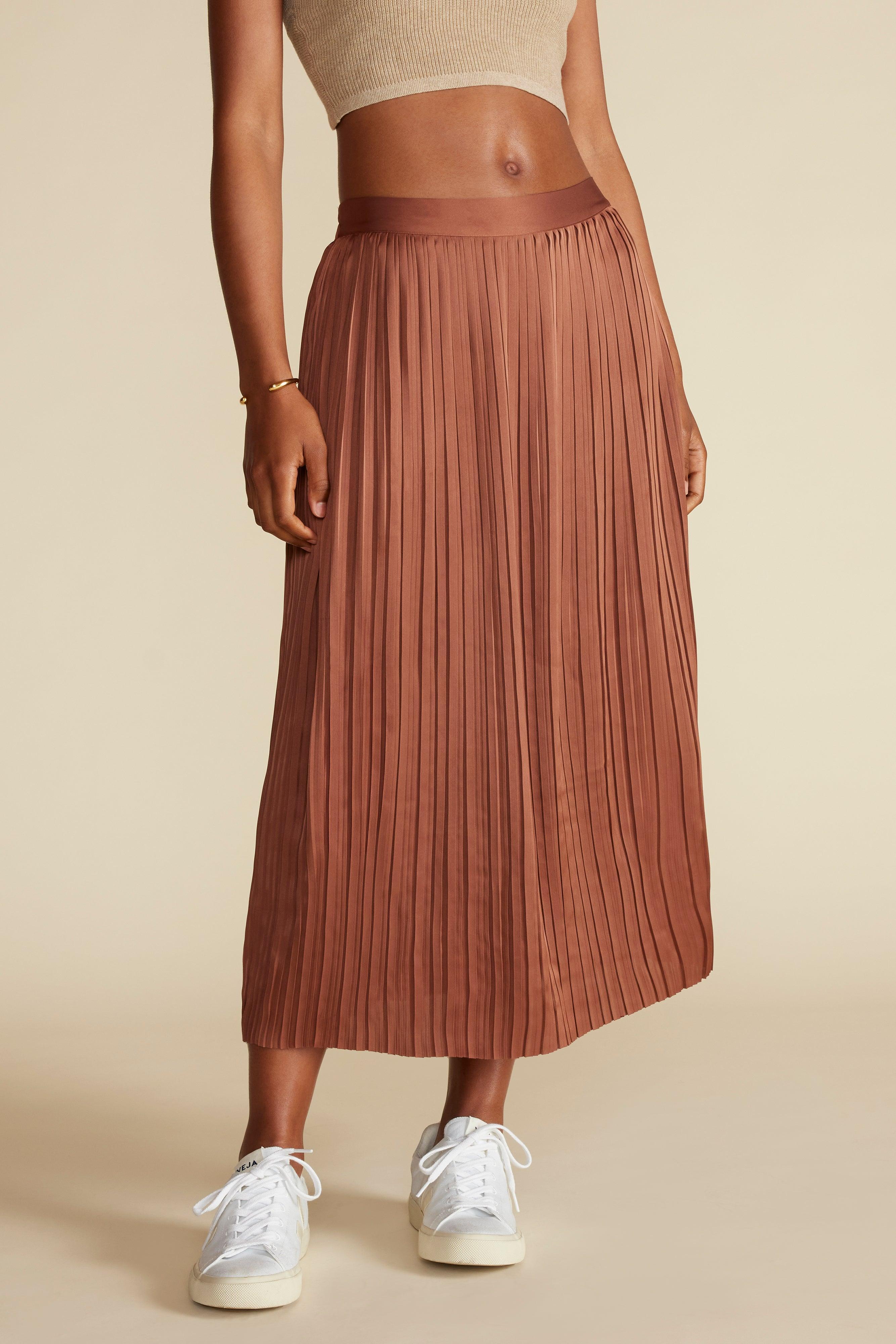 Blaze Pleated Recycled Sateen Skirt - Cafe Product Image