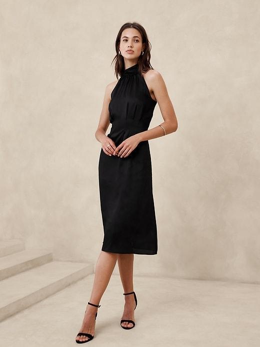 Silky Twill Halter Midi Dress Product Image