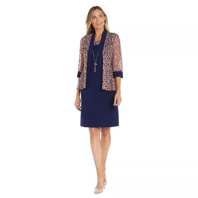 R & M Richards Womens 2-Pc. Printed Chiffon Jacket & Dress Set - Navy Product Image