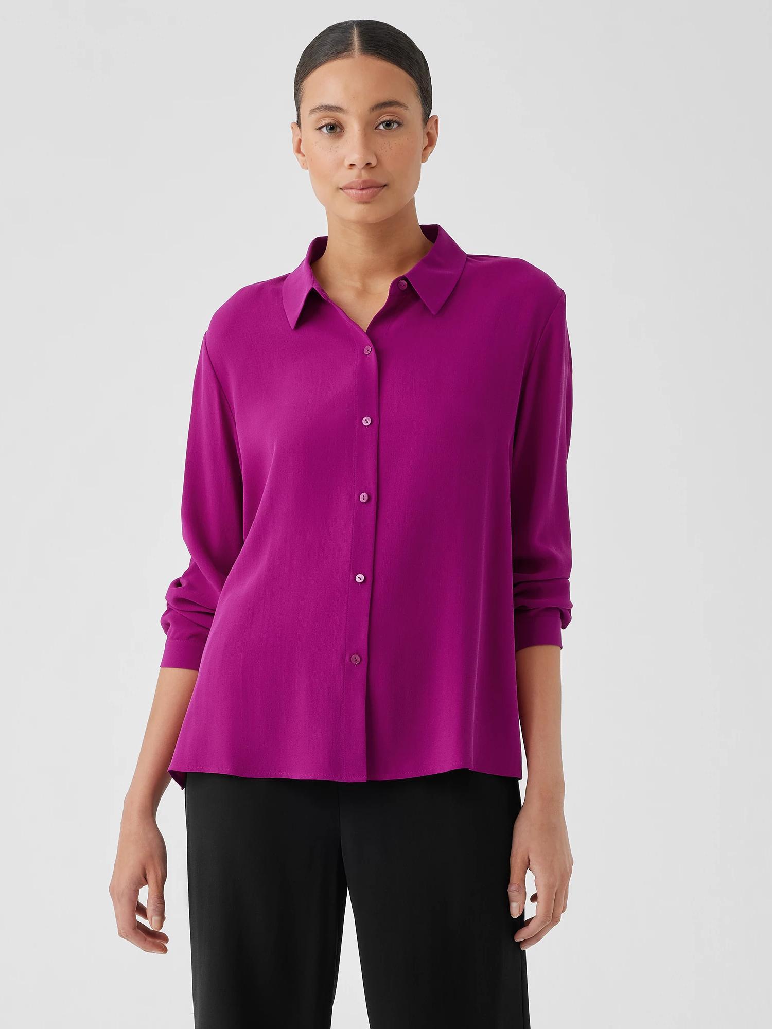 EILEEN FISHER Silk Georgette Crepe Classic Collar Shirtfemale Product Image