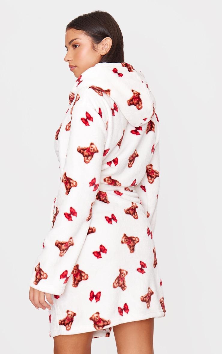 Cream Teddy Print Fleece Bath Robe Product Image