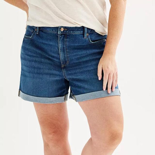 Plus Size Sonoma Goods For Life Premium Rolled-Cuff Jean Shorts, Womens Med Blue Product Image