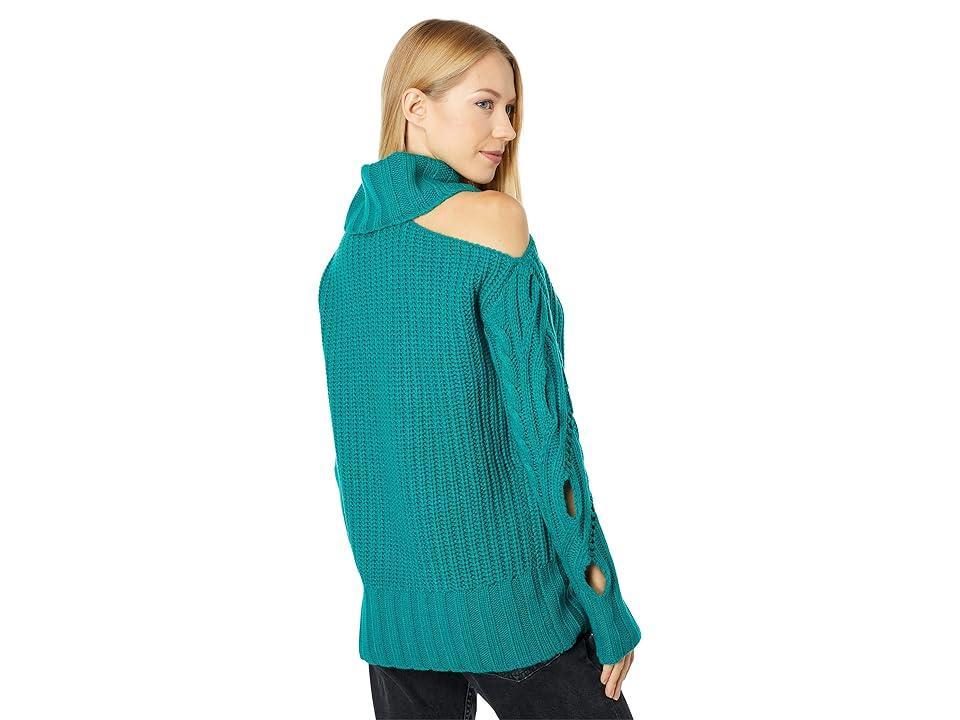 KUT from the Kloth Leona Cold-Shoulder Sweater (Teal) Women's Clothing Product Image