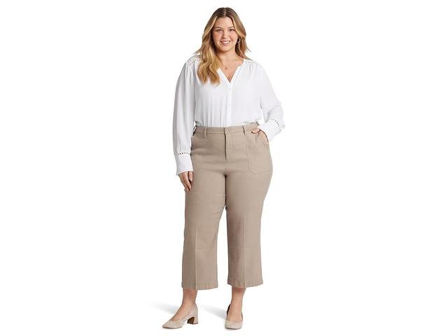 NYDJ Womens Wide Leg Cargo Capri Pants In Plus Size in Saddlewood, Size: 18W | Linen Product Image