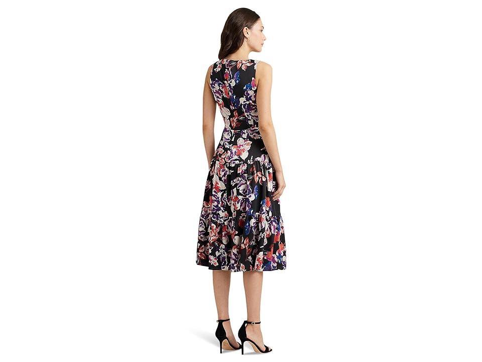 Lauren Ralph Lauren Floral Twist-Front Mousseline Dress (Black/Purple Women's Dress Product Image