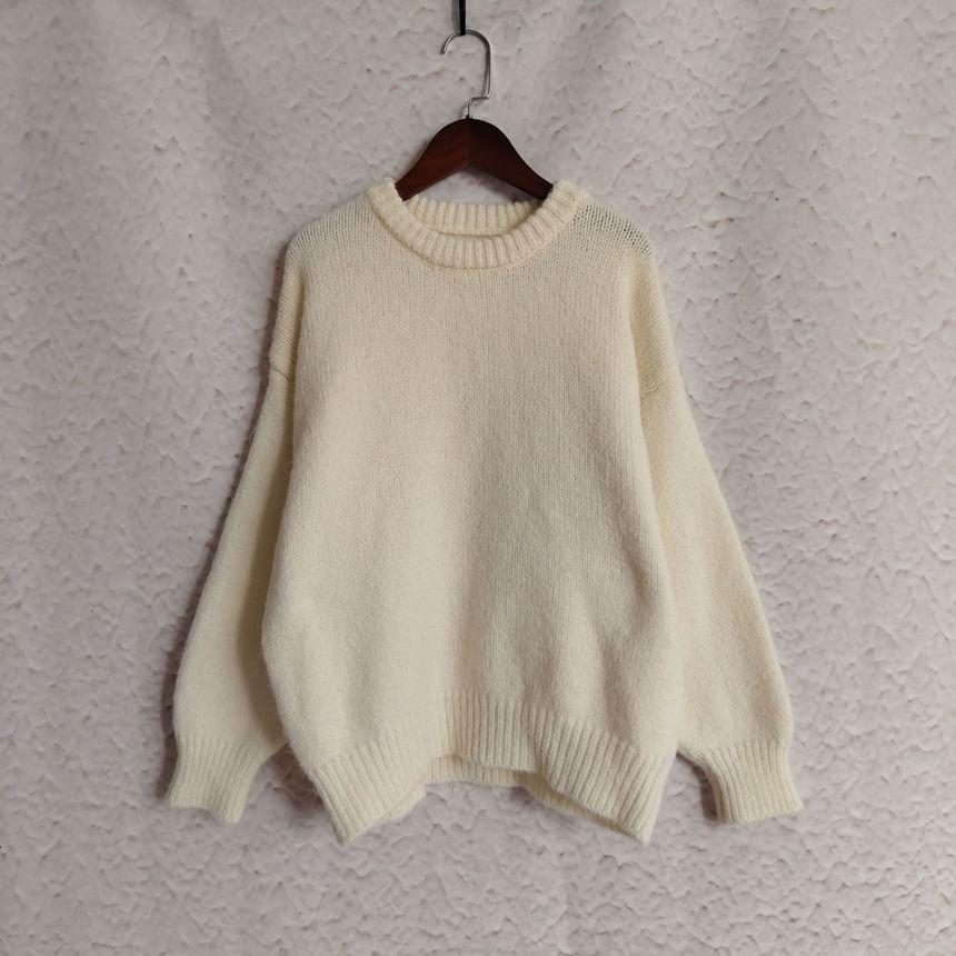 Round Neck Plain Sweater Product Image